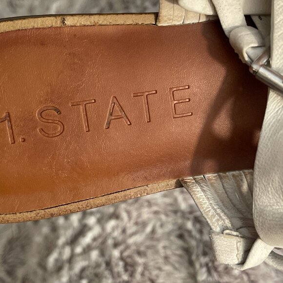 1.STATE  "Lenn" Sandals,‎ Size 8.5 M, White Leather Strapy Natural Buckle Flats - Picture 6 of 10